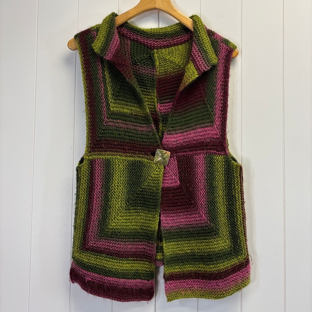 Handmade Boho Artisan Geometric Knit Vest Size M Whimsical Streetwear Eclectic